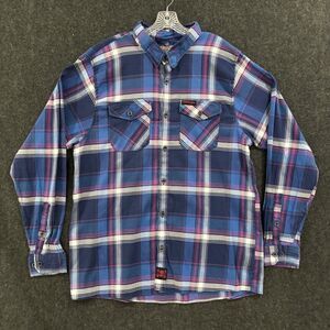Drop Em Wear Flannel Shirt Men's 2XT Tall Blue Plaid Button Up Hardcore Pockets